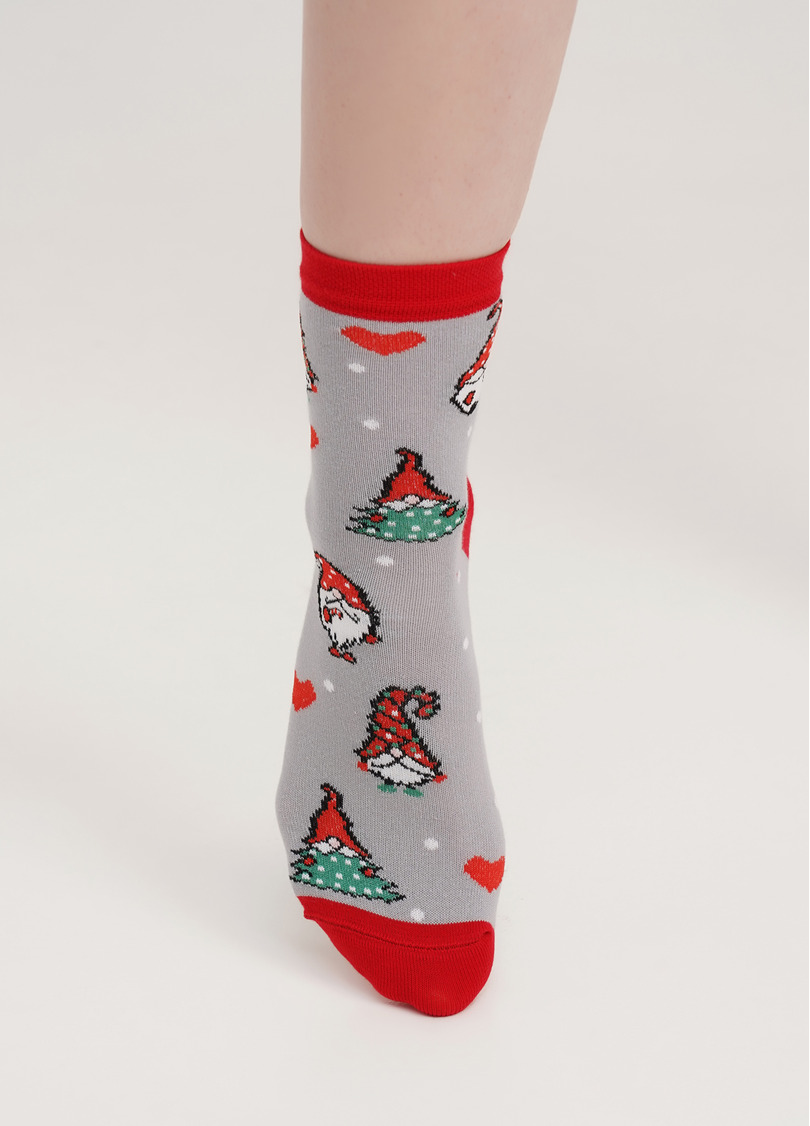 Шкарпетки жіночі з гномами WS3 NEW YEAR 2303 silver (сірий)