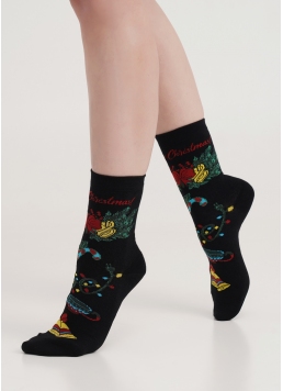 Шкарпетки з бавовни різдвяні WS3 NEW YEAR 2306 black (чорний)