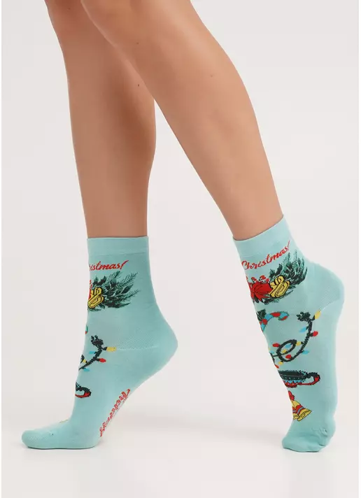 Шкарпетки з бавовни різдвяні WS3 NEW YEAR 2306 pastel turquoise (зелений)
