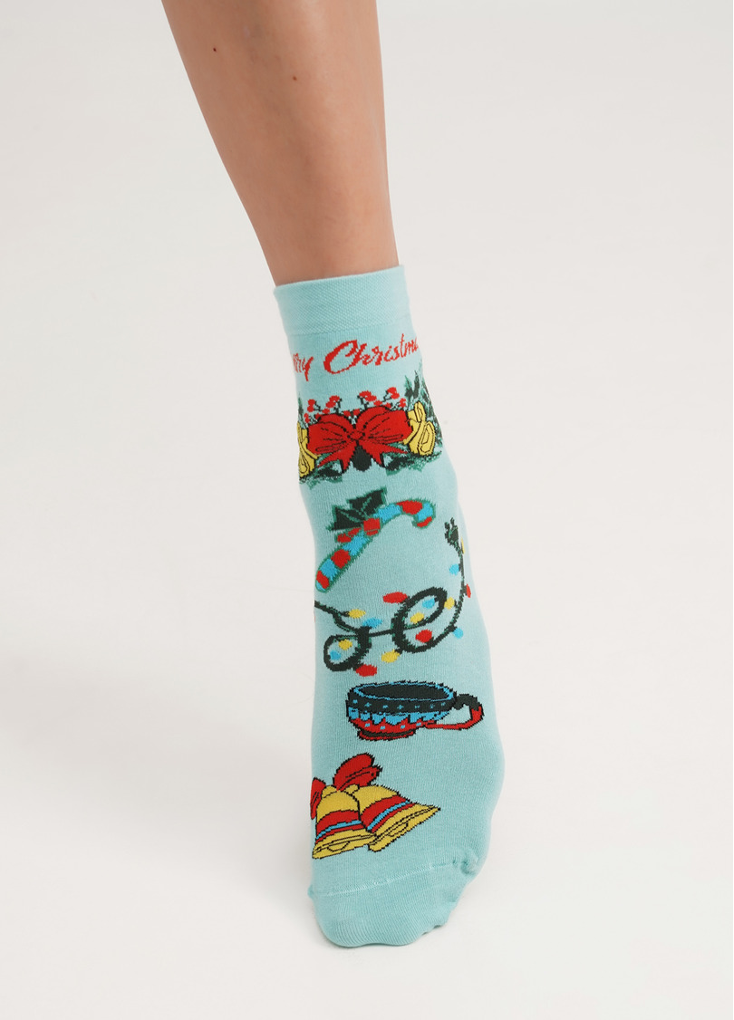 Шкарпетки з бавовни різдвяні WS3 NEW YEAR 2306 pastel turquoise (зелений)