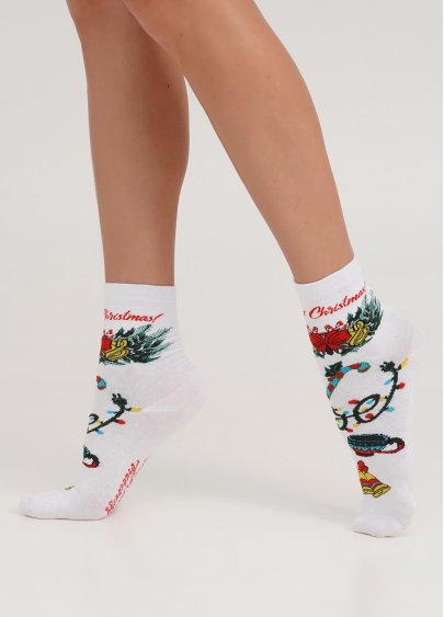 Шкарпетки з бавовни різдвяні WS3 NEW YEAR 2306 white (білий)
