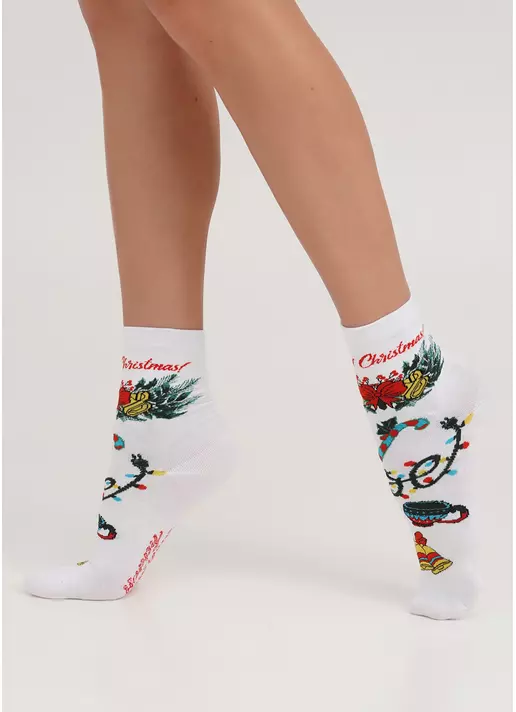 Шкарпетки з бавовни різдвяні WS3 NEW YEAR 2306 white (білий)