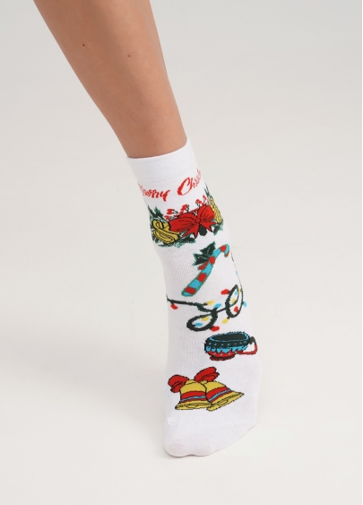 Шкарпетки з бавовни різдвяні WS3 NEW YEAR 2306 white (білий)