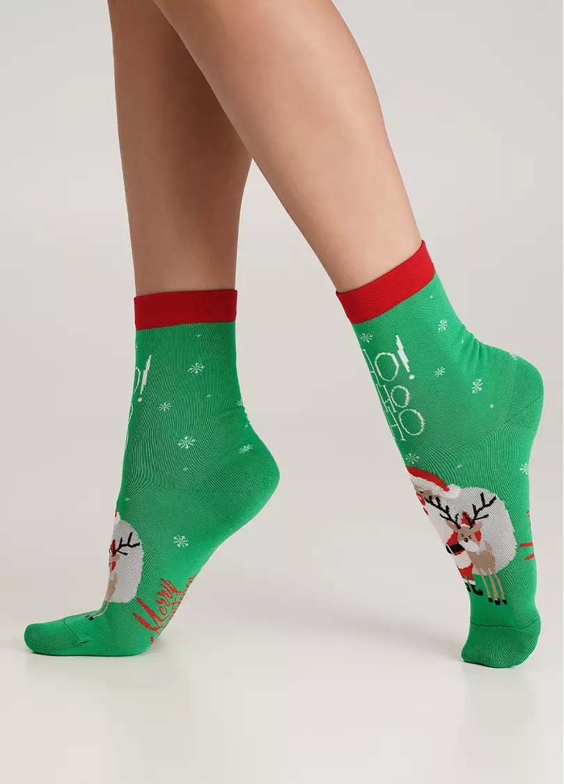 Шкарпетки з Санта Клаусом та оленем WS3 NEW YEAR 2406 island green (зелений)