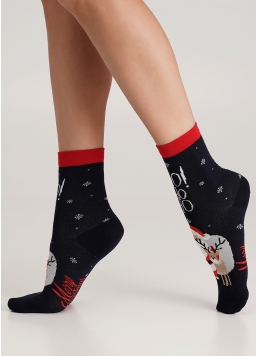 Шкарпетки з Санта Клаусом та оленем WS3 NEW YEAR 2406 navy (синій)