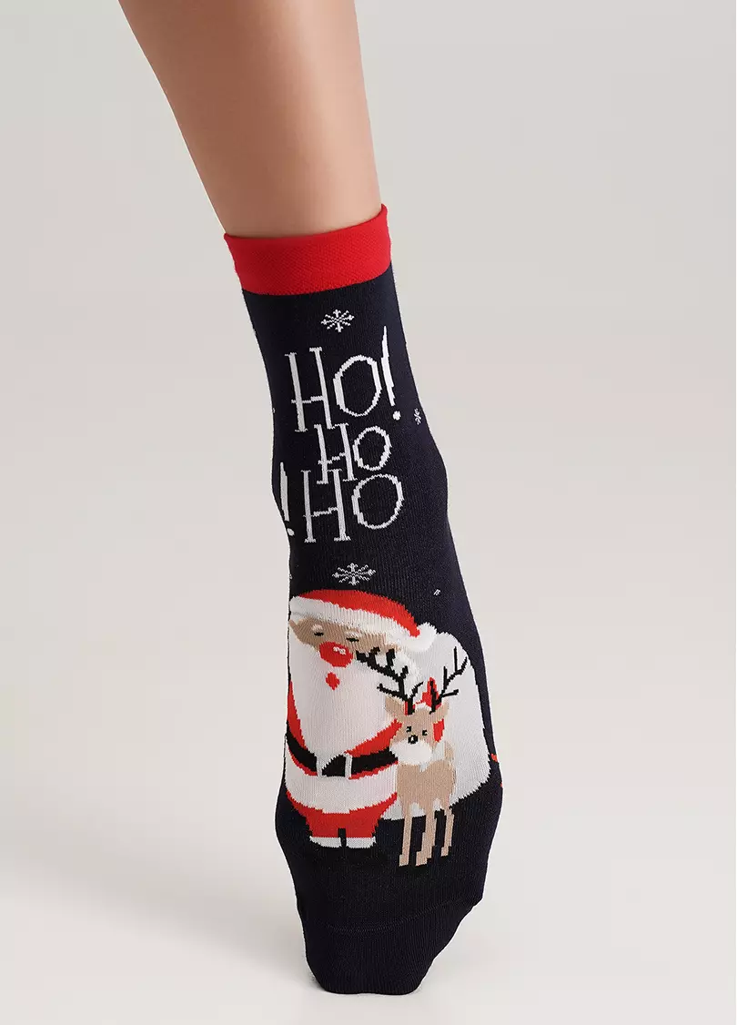 Шкарпетки з Санта Клаусом та оленем WS3 NEW YEAR 2406 navy (синій)