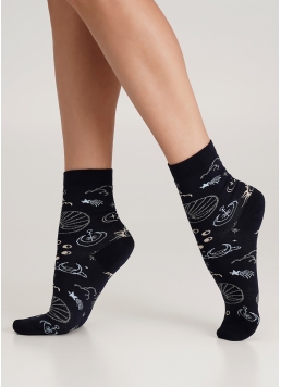 Шкарпетки жіночі з блискучим візерунком WS3 NEW YEAR 2410 navy (синій)