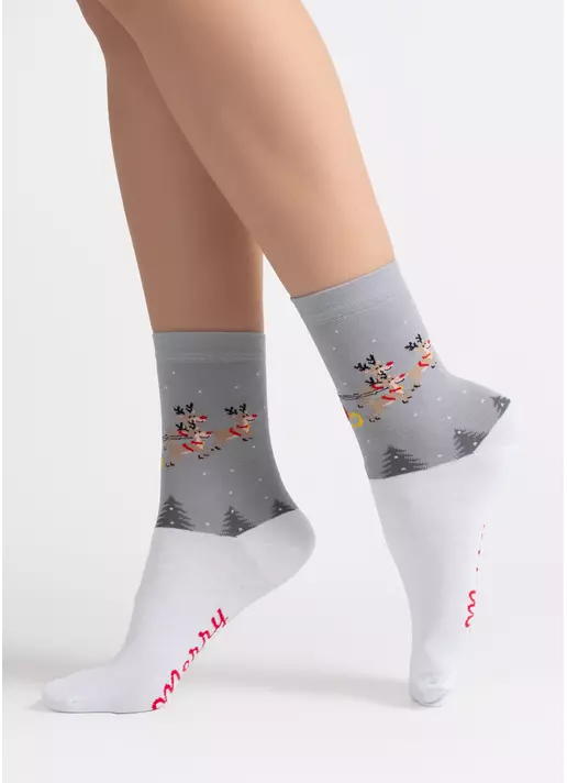 Носки новогодние WS3 NEW YEAR 2606 white/silver (белый/серый)