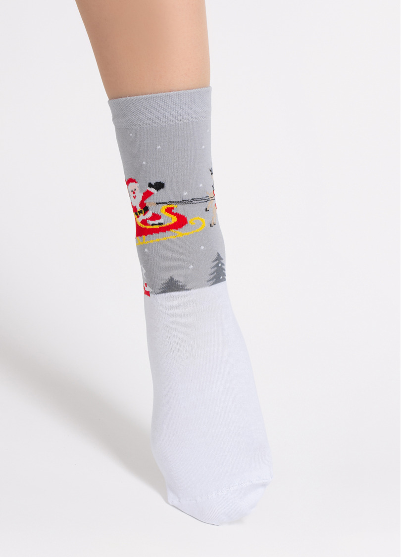 Шкарпетки новорічні WS3 NEW YEAR 2606 white/silver (білий/сірий)