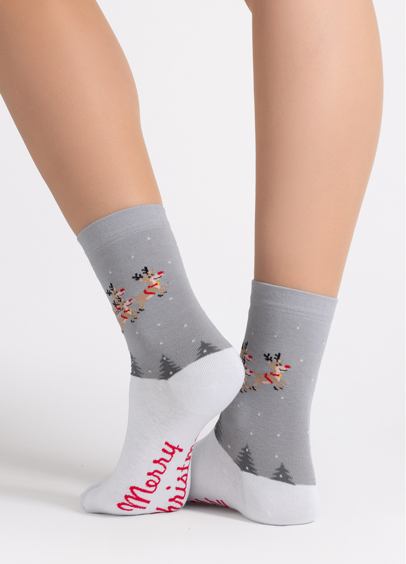 Шкарпетки новорічні WS3 NEW YEAR 2606 white/silver (білий/сірий)