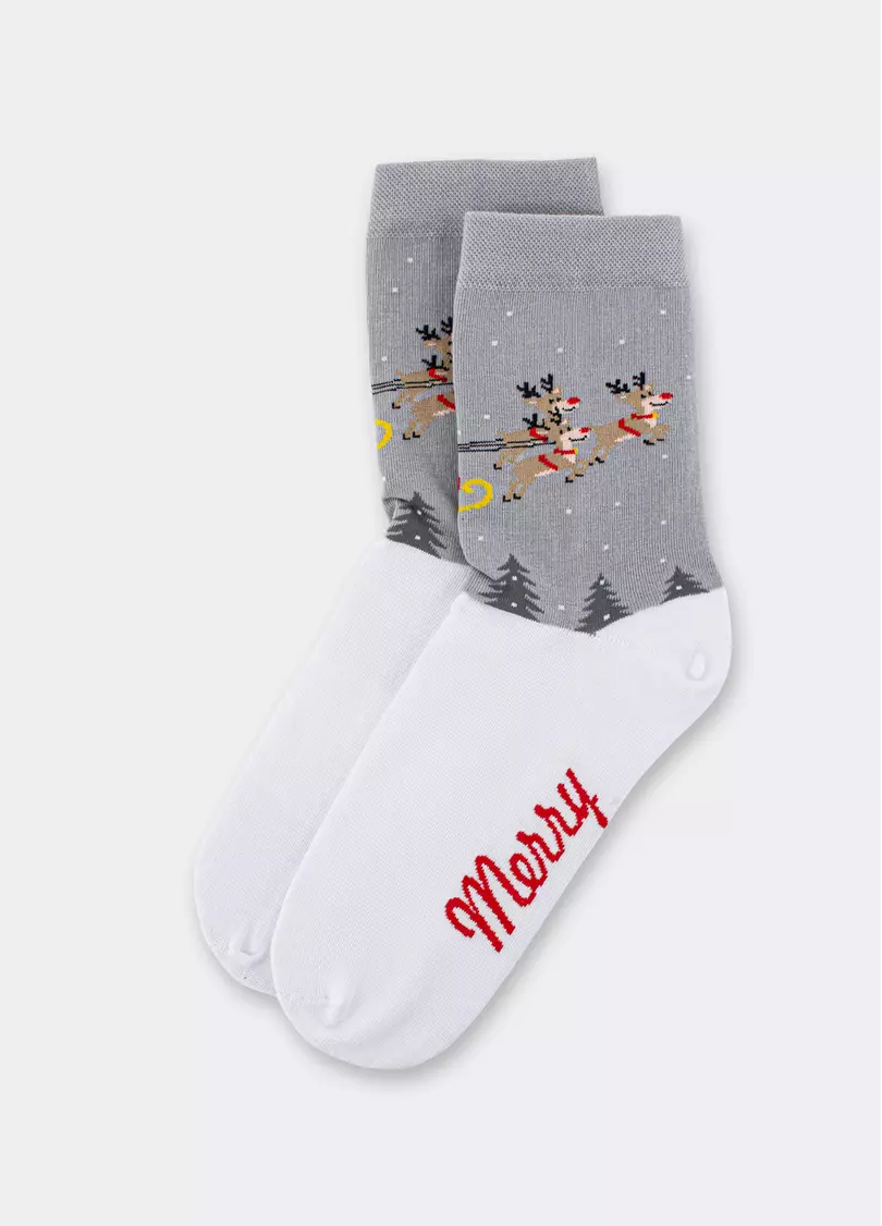 Шкарпетки новорічні WS3 NEW YEAR 2606 white/silver (білий/сірий)