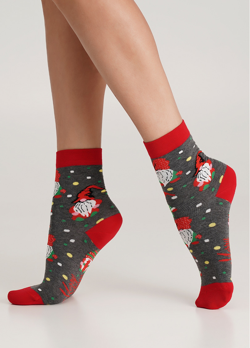 Шкарпетки з різдвяними гномами WS3 NEW YEAR (F) 2402 dark grey melange (сірий)