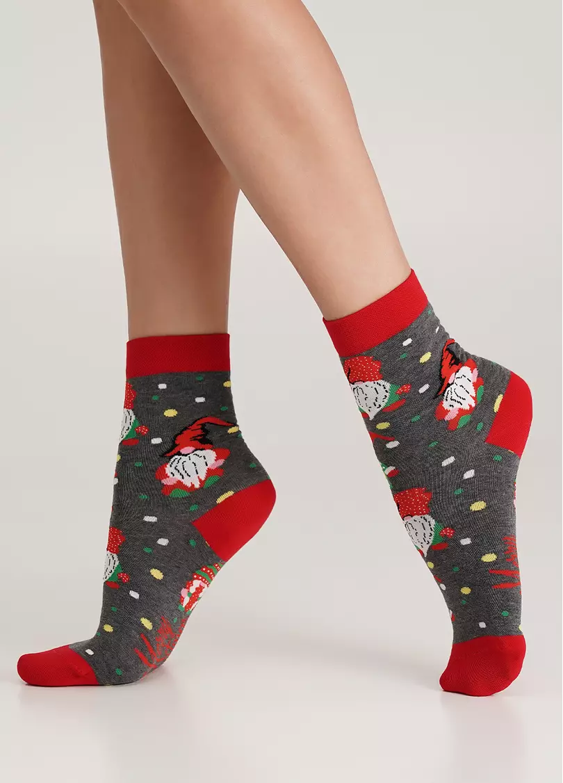 Шкарпетки з різдвяними гномами WS3 NEW YEAR (F) 2402 dark grey melange (сірий)