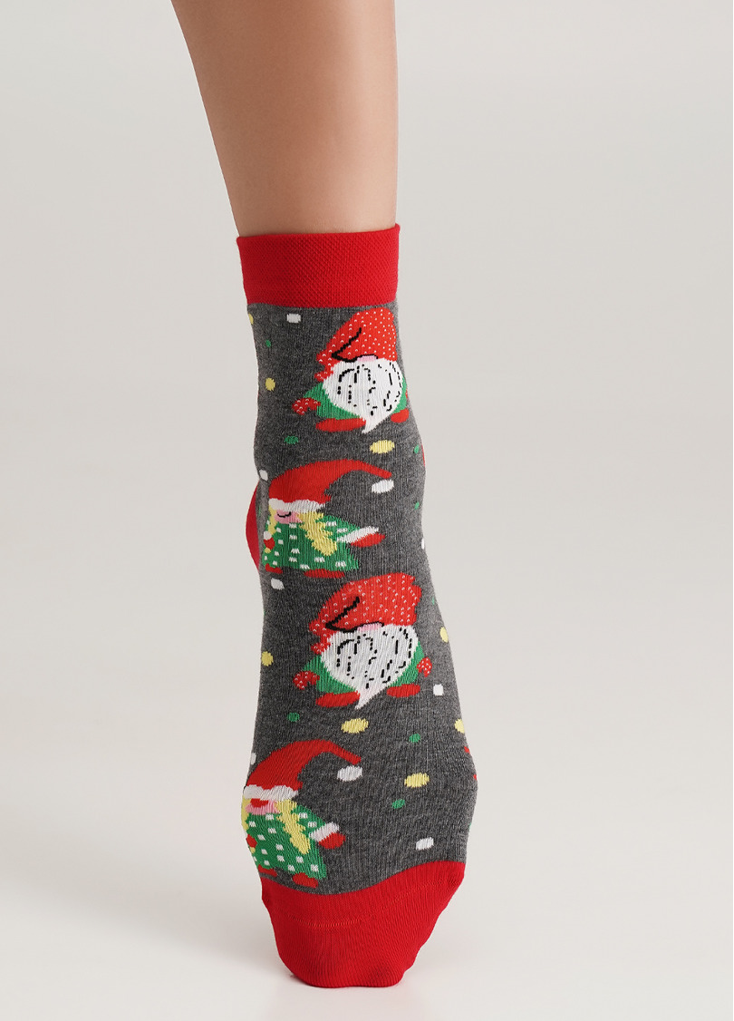 Шкарпетки з різдвяними гномами WS3 NEW YEAR (F) 2402 dark grey melange (сірий)