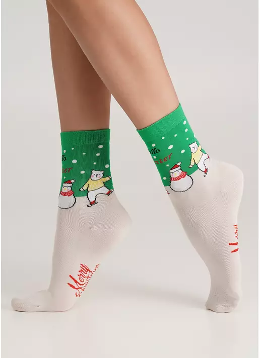 Шкарпетки з білими ведмедями WS3 NEW YEAR (F) 2403 island green (зелений)