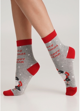 Шкарпетки з Санта Клаусом WS3 NEW YEAR (F) 2404 light grey melange (сірий)
