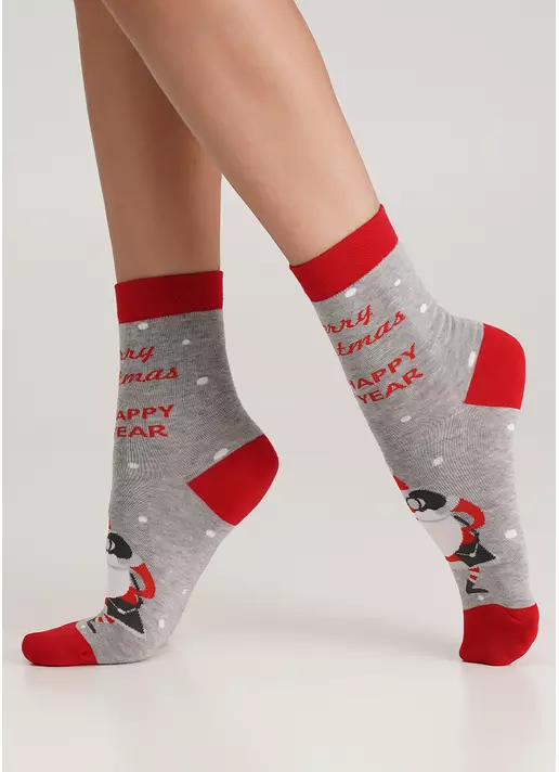 Носки с Санта Клаусом WS3 NEW YEAR (F) 2404 light grey melange (серый)