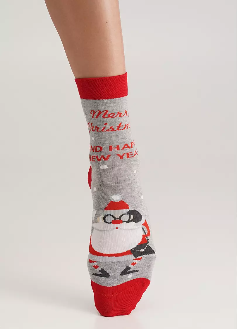 Носки с Санта Клаусом WS3 NEW YEAR (F) 2404 light grey melange (серый)