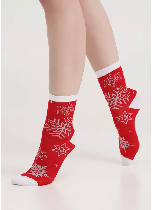 Носки с блестящими снежинками WS3 NEW YEAR LUREX 2302 red (красный)