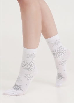 Шкарпетки з блискучими сніжинками WS3 NEW YEAR LUREX 2302 white (білий)