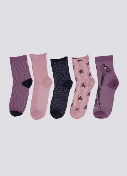 Високі шкарпетки у квіти набір з 5 пар WS3 SET 10 zephyr/grape/navy (рожевий/синій)