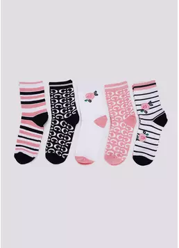 Высокие носки в розы и полоски набор из 5 пар WS3 SET 8 black/white/geranium (черный/белый/розовый)
