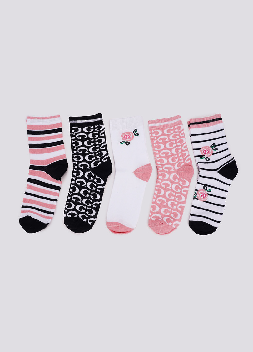 Высокие носки в розы и полоски набор из 5 пар WS3 SET 8 black/white/geranium (черный/белый/розовый)