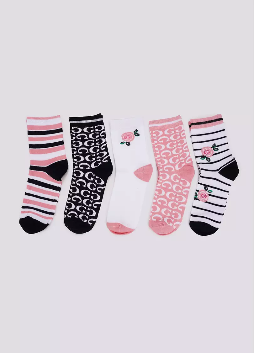 Высокие носки в розы и полоски набор из 5 пар WS3 SET 8 black/white/geranium (черный/белый/розовый)