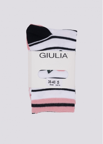 Високі шкарпетки у рози і смуги набір з 5 пар WS3 SET 8 black/white/geranium (чорний/білий/рожевий)