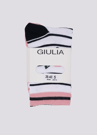 Высокие носки в розы и полоски набор из 5 пар WS3 SET 8 black/white/geranium (черный/белый/розовый)