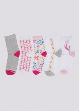 Высокие носки с цветочным рисунком набор из 5 пар WS3 SET 9 white/silver/iron/silver melange (белый/серый/розовый)