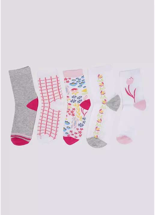 Високі шкарпетки з квітковим малюнком набір з 5 пар WS3 SET 9 white/silver/iron/silver melange (білий/сірий/рожевий) Giulia