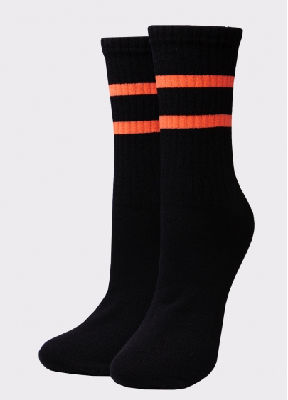 Женские высокие носки WS3 SOFT NEON 002 black/orange (черный)