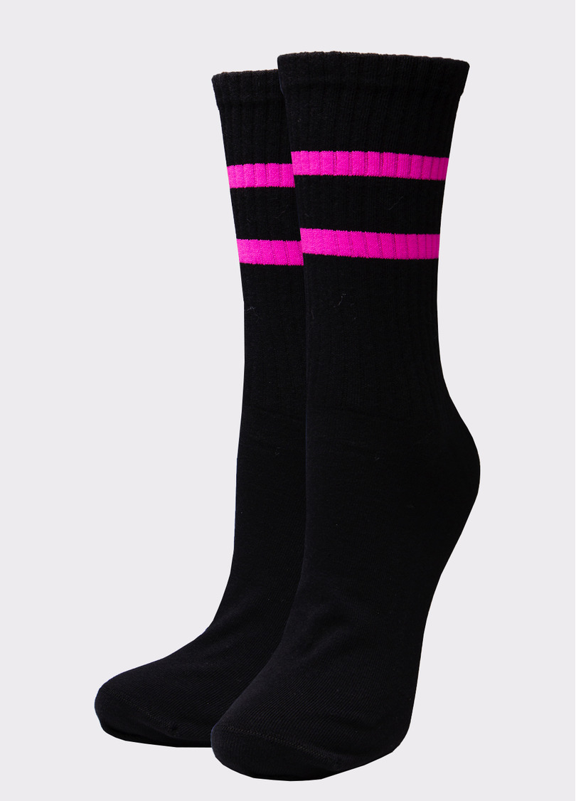 Женские высокие носки WS3 SOFT NEON 002 black/rose (черный)