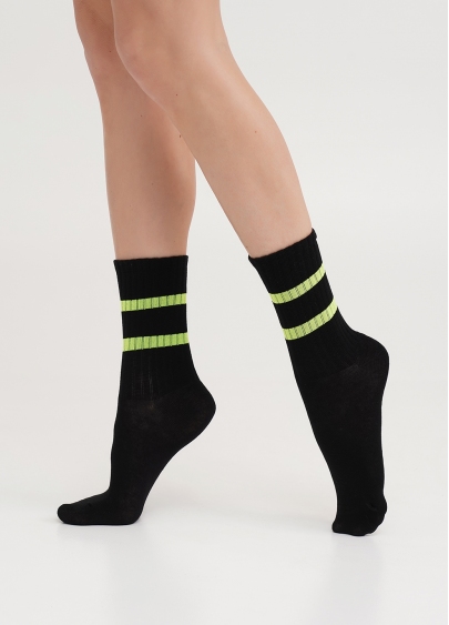 Жіночі високі шкарпетки WS3 SOFT NEON 002 black/yellow (чорний/жовтий)