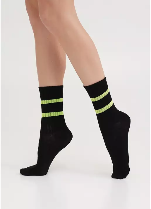 Женские высокие носки WS3 SOFT NEON 002 black/yellow (черный/желтый)