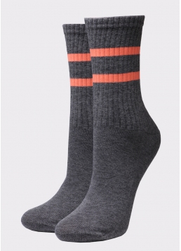 Жіночі високі шкарпетки WS3 SOFT NEON 002 dark grey melange/orange (сірий)