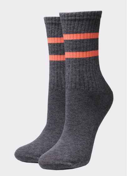 Женские высокие носки WS3 SOFT NEON 002 dark grey melange/orange (серый)