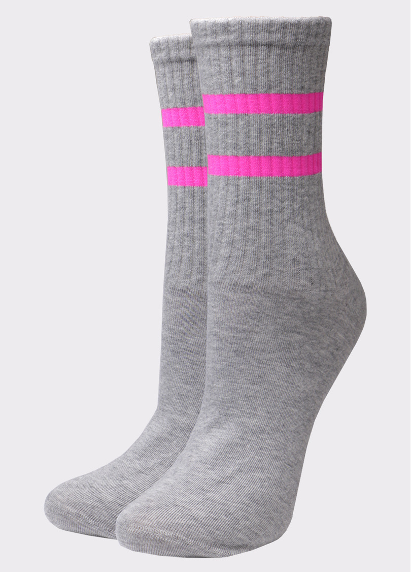 Женские высокие носки WS3 SOFT NEON 002 light grey melange/rose (меланж)