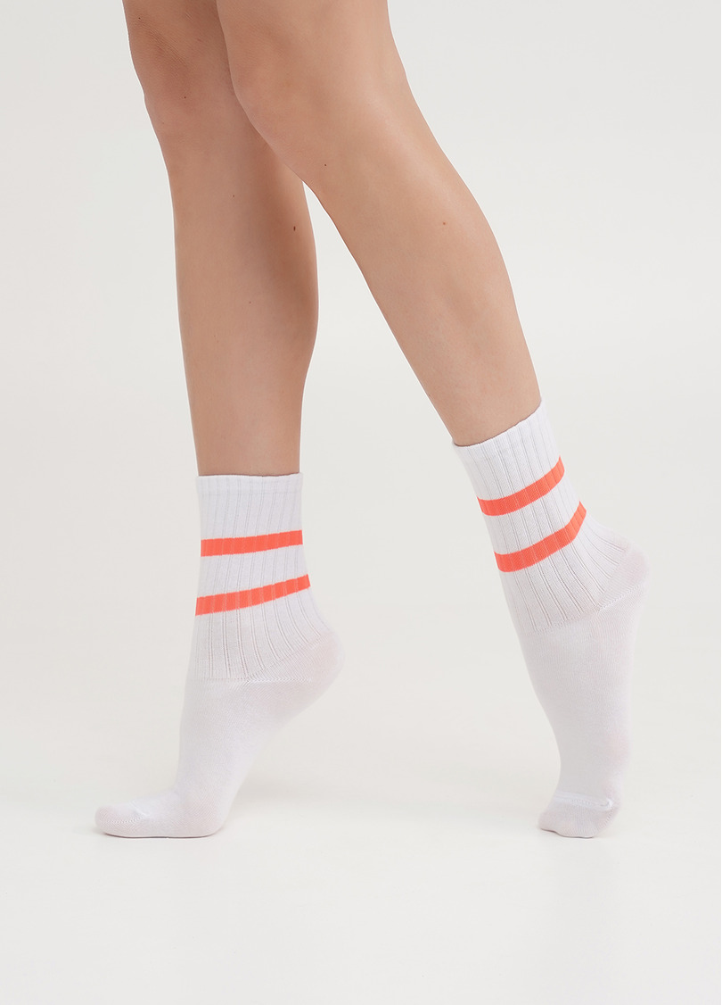 Женские высокие носки WS3 SOFT NEON 002 white/orange (белый/оранжевый)