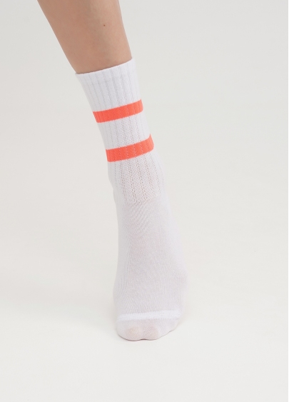 Женские высокие носки WS3 SOFT NEON 002 white/orange (белый/оранжевый)
