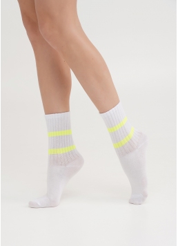 Женские высокие носки WS3 SOFT NEON 002 white/yellow (белый/желтый)