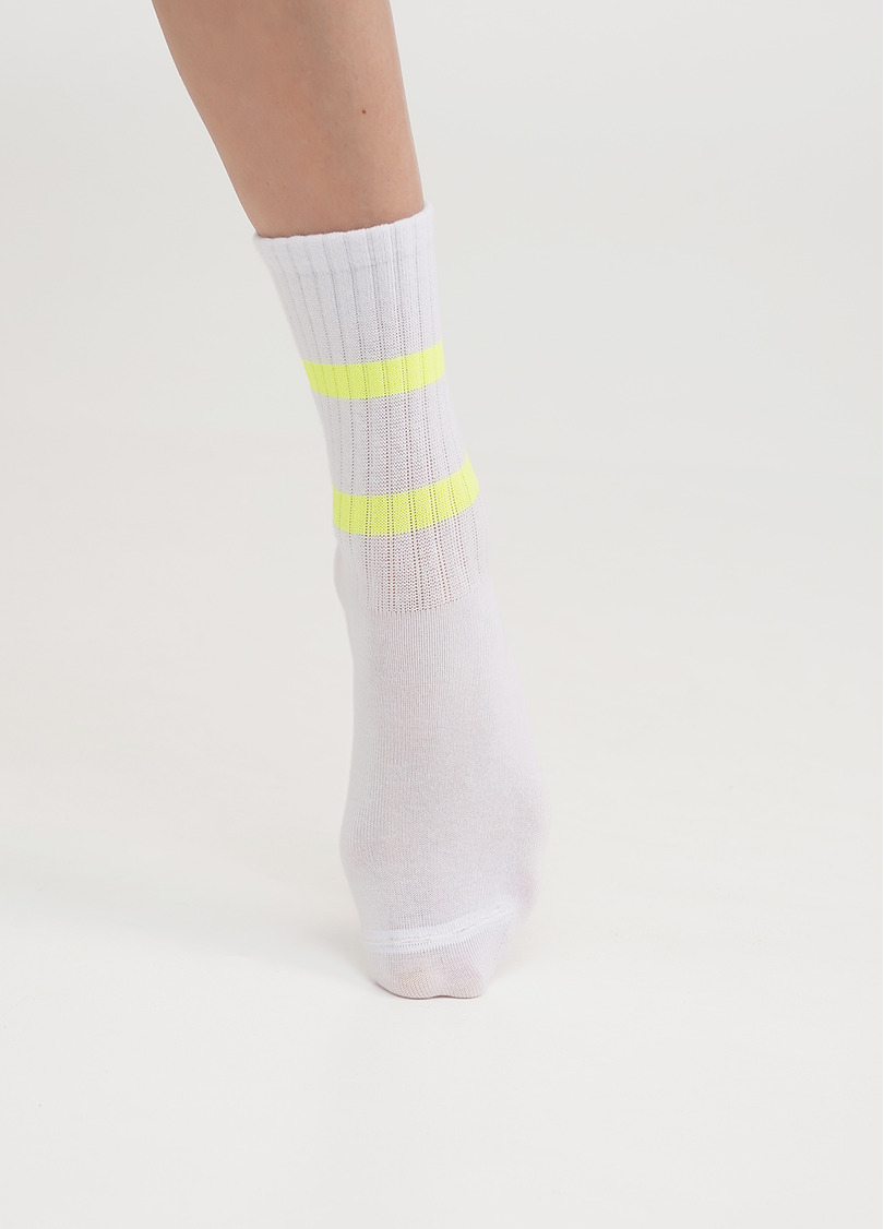 Женские высокие носки WS3 SOFT NEON 002 white/yellow (белый/желтый)