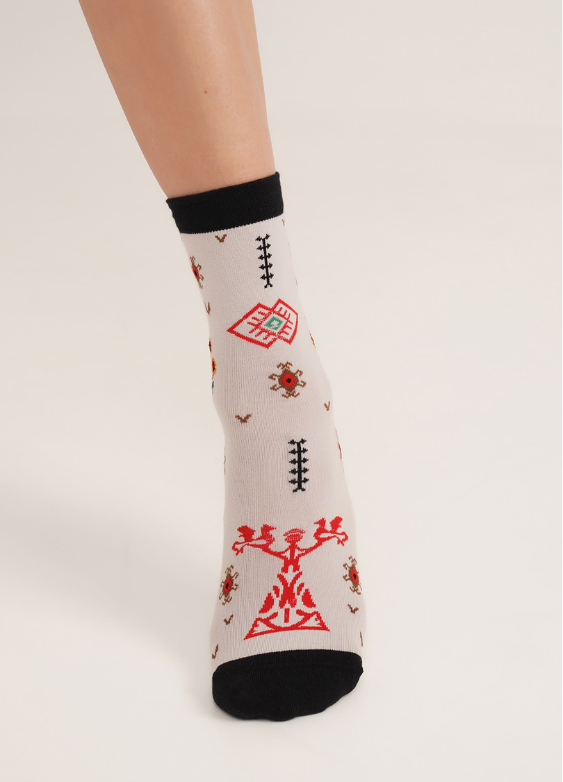 Носки с украинскими узорами WS3 SOFT UKR 003 moonlight (бежевый)