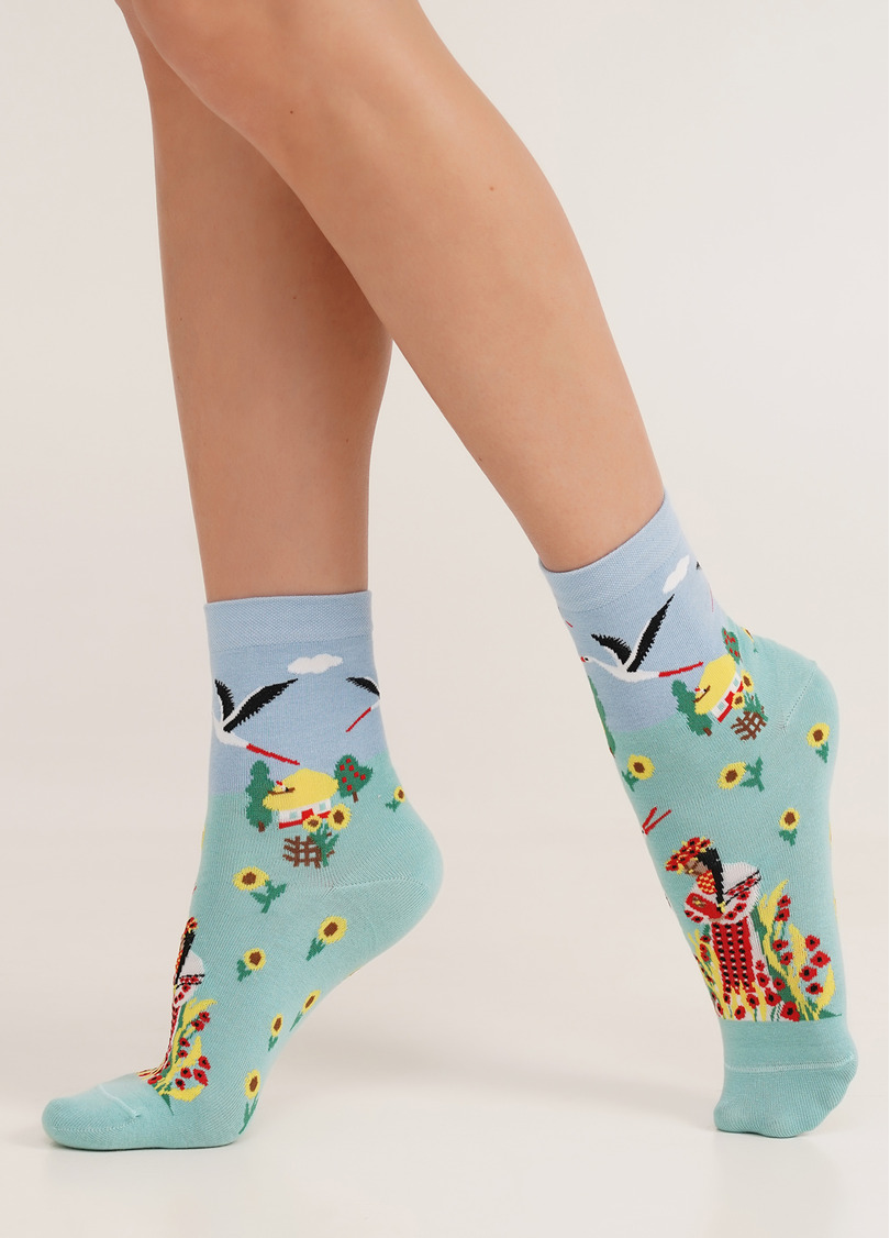 Шкарпетки високі з лелеками WS3 SOFT UKR 004 pastel turquoise (зелений)