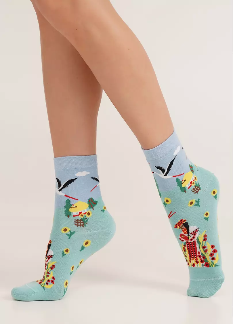 Носки высокие с аистами WS3 SOFT UKR 004 pastel turquoise (зеленый)