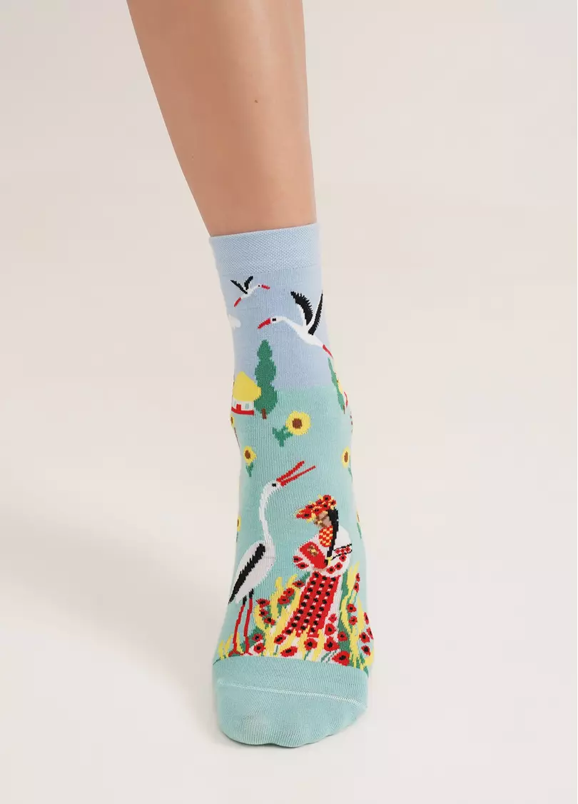 Носки высокие с аистами WS3 SOFT UKR 004 pastel turquoise (зеленый)