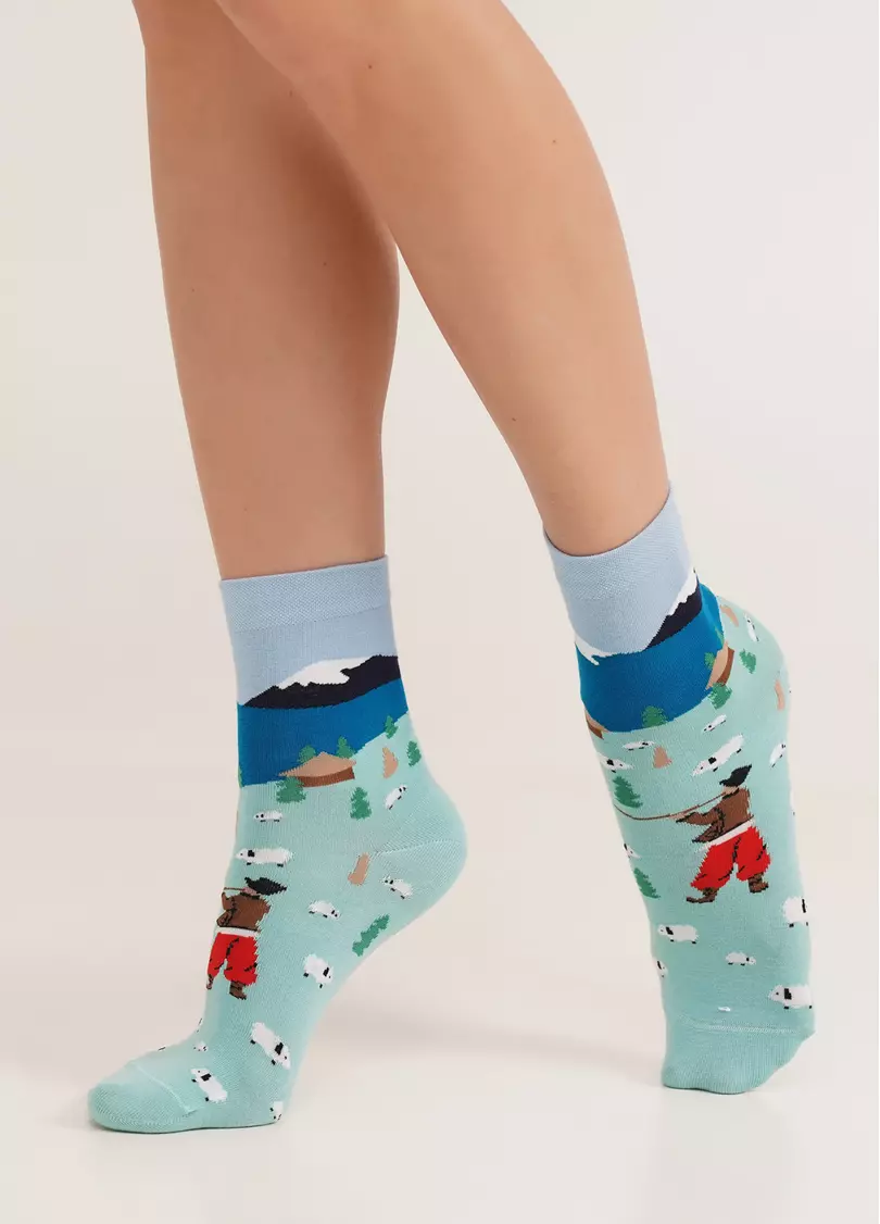 Носки с рисунком гуцула в Карпатах WS3 SOFT UKR 008 pastel turquoise (зеленый)