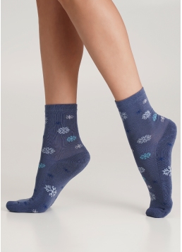 Шкарпетки в сніжинки з махровою стопою WS3 TERRY 2301 jeans (синій)