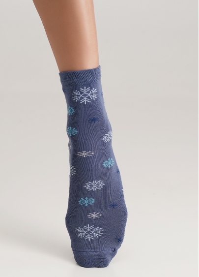Шкарпетки в сніжинки з махровою стопою WS3 TERRY 2301 jeans (синій)